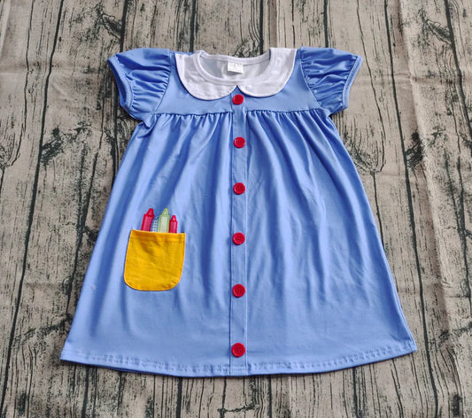 6.13 GSD1821 Baby Girls Apple Back To School Buttons Dresses Preorder