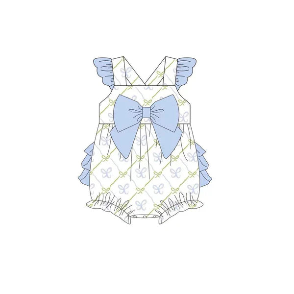 L-3.4 SR2720 Baby Infant Girls Blue Bows Bubbles Rompers preorder