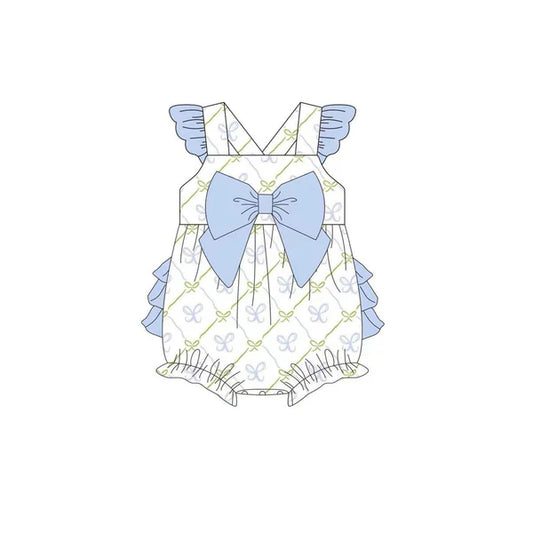 L-3.4 SR2720 Baby Infant Girls Blue Bows Bubbles Rompers preorder