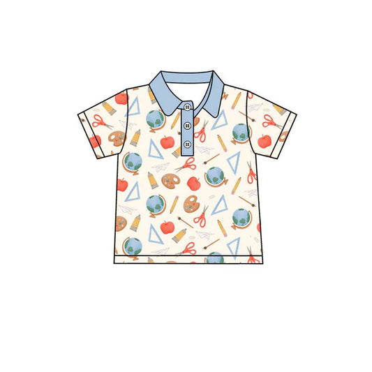 12.24 MOQ：5pcs BT1673 pre-order toddler boy clothes apple print boy back to school summer top shirt