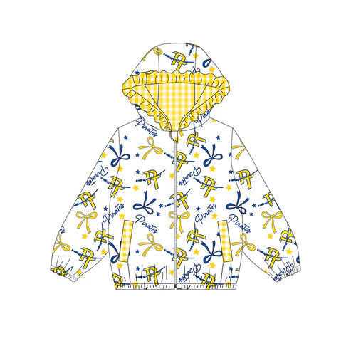 10.9 Custom Moq 5 Baby Girls Yellow Pirates Team Zipper Hoodies Tops