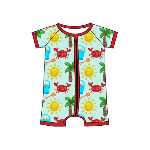 11.4 SR3441 Baby Boys Short Sleeve Crabs Beach Zipper Shorts Rompers Preorder