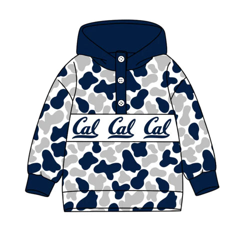 10.15 Custom Moq 8 Baby Boys Grey Blue Camo Cal Team Button Hoodies Top