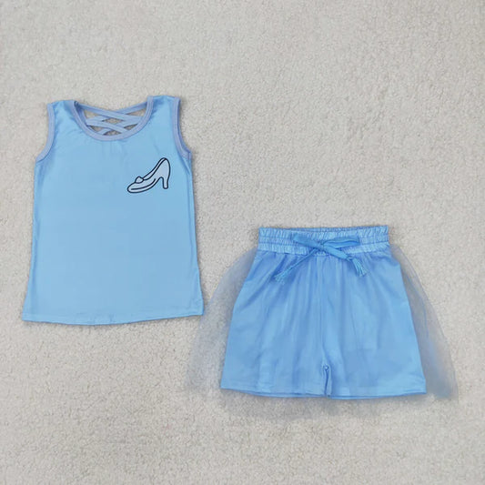 3.26 GSD2063 Baby Girls Light Blue Princess Shirt Skirt Clothes Set