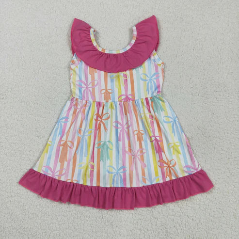 5.21 GSD2322 Baby Girls Colorful Stripe Bows Knee Length Dress