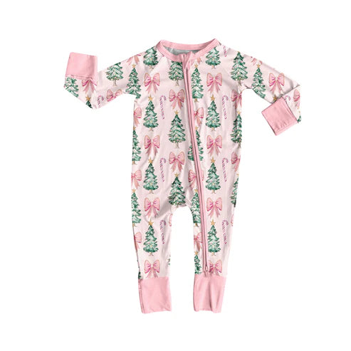 6.6  LR2283 Baby Girls Long Sleeves Pink Bows Trees Zipper Pant Rompers Preorder