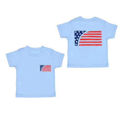 4.22 BT1233 Baby Boys Blue Short Sleeves Flag 4th Of July Tee Shirts Top Preorder