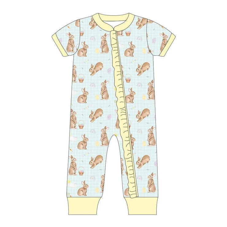 11.25 MOQ:5pcs SR3613 pre-order baby girl clothes rabbit girl easter summer romper