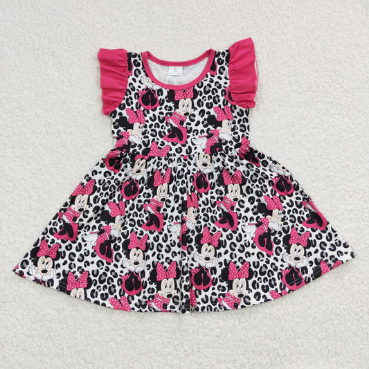 GSD0214 Girls black leopard print dress with flying sleeves