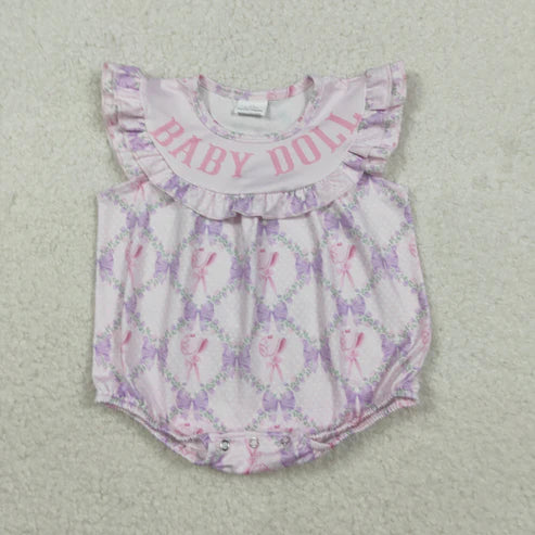 11.12 SR3292 Baby Girls Pink Flutter Sleeve Baby Doll Bow Flowers Ruffle Romper