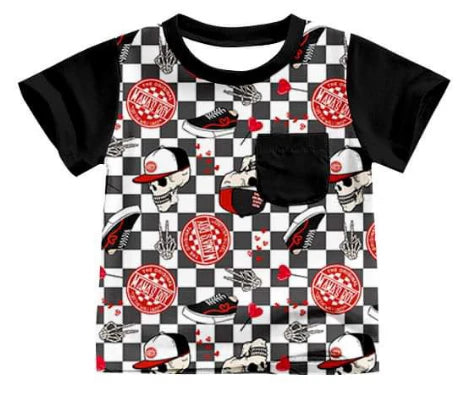 5.8 Black and white checkered short-sleeved top for boys