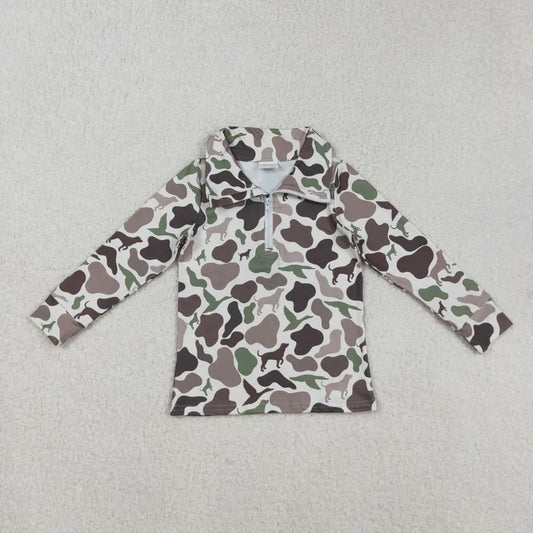 9.3 BT0955 Baby Boys Dogs Ducks Camo Long Sleeve Zip Pullovers Tops