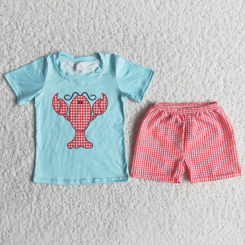 4.28 RTS NO MOQ A8-3 Lobster green T-shirt red plaid pants