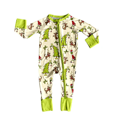 7.25 LR2481 Baby Boys Long Sleeves Christmas Trees Dogs Zipper Rompers Preorder