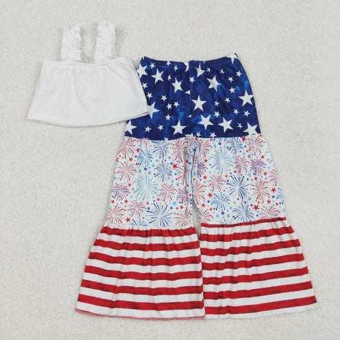 3.14 GSPO1959 Baby Girls 4th of July Shirt Bell Bottom Pants Clothes Set