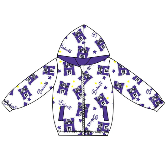 10.11 Custom Moq 8 Baby Boys Purple Bobcats Team Zipper Hoodies Tops