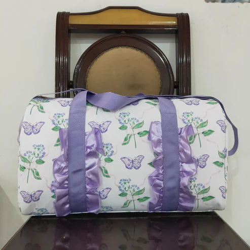 4.28 BA0293 Lavender Ruffle Butterfly Floral Print Gym Duffle Bag