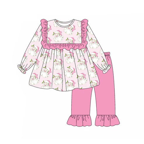 5.20  GLP2345 Baby Girls Long Sleeves Pink Santa Tunic Ruffle Pant Set Preorder
