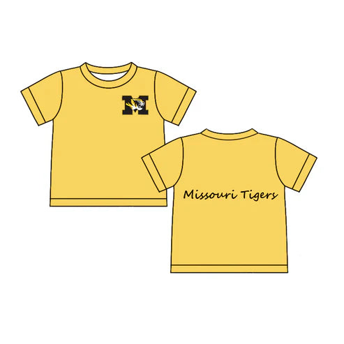 6.25 Custom Moq 3 Baby Boys Yellow Short Sleeves Missouri Tiger Team Tee Shirts Top