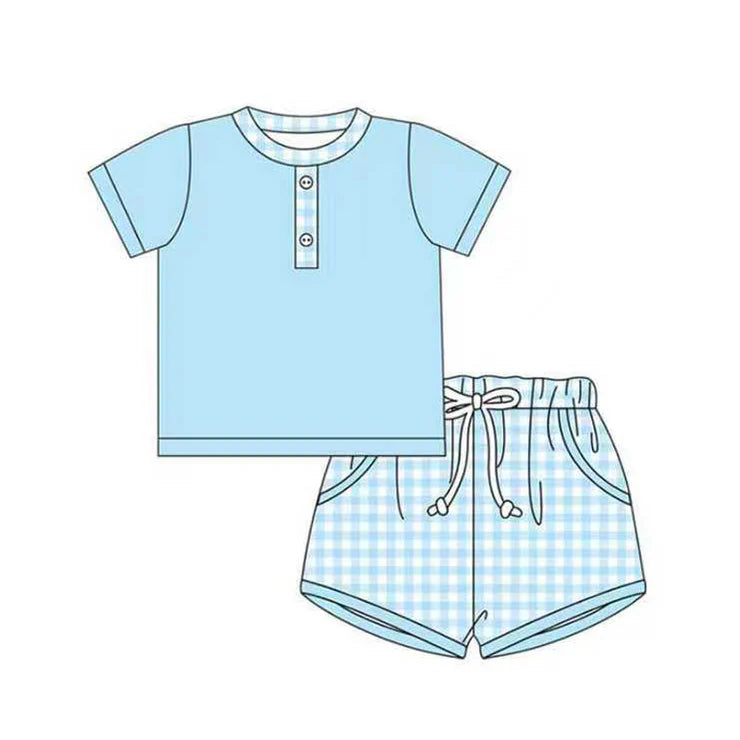 11.28 MOQ：5pcs BSSO1730 pre-order baby boy clothes blue toddler boy summer outfit