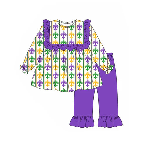 9.30 GLP2922 Baby Girls Mardigras Anchors Stripe Tunic Ruffle Pants Clothes Sets Preorder