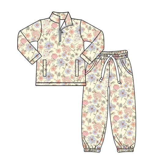 11.14 MOQ:5pcs GLP3149 pre-order toddler girl clothes flower print girl winter set