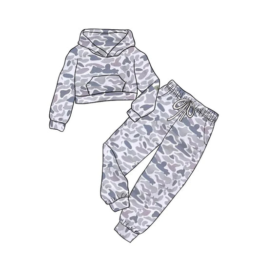 6.11 GLP1977 Baby Kids Grey Camo Hooded Top Pants Clothes Sets Preorder