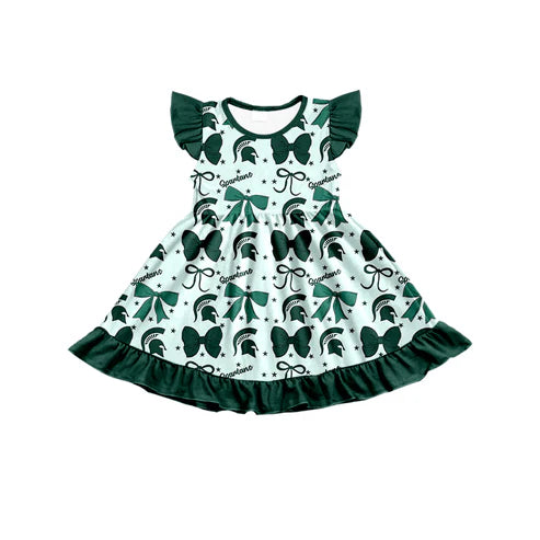 7.3 Custom Moq 3 Baby Girls Flutter Sleeves MSU Bows Team Knee Length Dresses