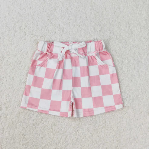 6.13 Sibling Baby Girls Pink Black Plaid Summer Shorts Bottoms