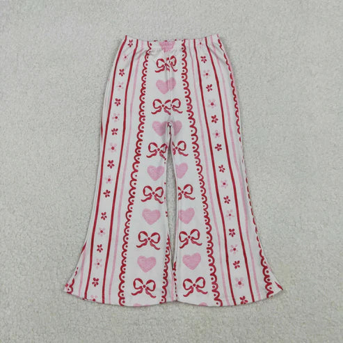 10.30 P0894 Baby Girls Pink Bows Hearts Flowers Stripe Valentine Bell Bottom Pants