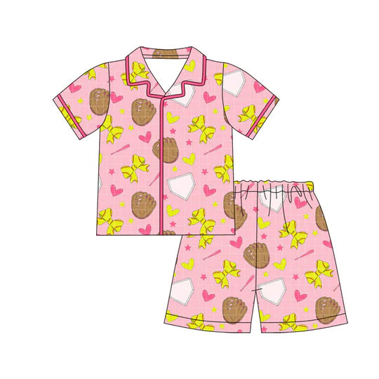 12.11 MOQ：5pcs GSSO3013 pre-order baby girl clothes baseball print toddler girl summer outfit