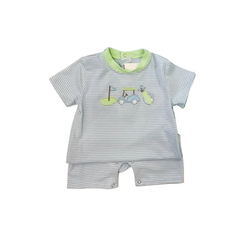 4.22  SR3078 Baby Boys Gray Stripe Short Sleeves Golf Pant Rompers Preorder