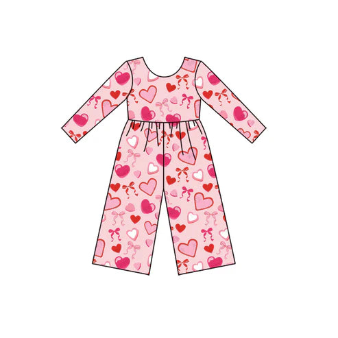 9.29 LR2712 Baby Girls Pink Hearts Bows Pants Valentine Jumpsuits Preorder