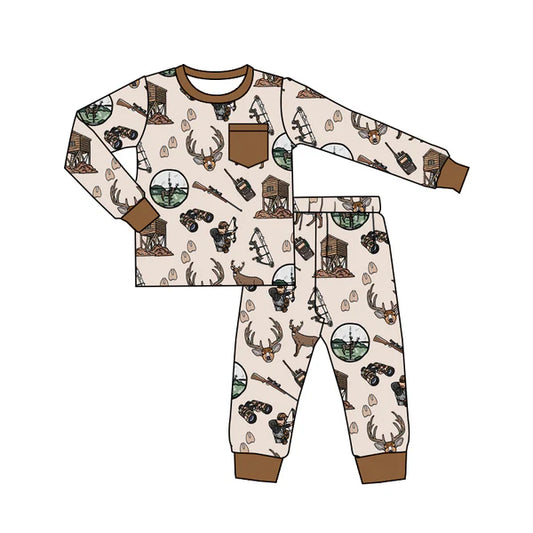 8.27 BLP1236 Baby Boys Deer Hunting Pocket Top Pant Western Pajamas Set Preorder