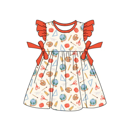12.24 MOQ:5pcs GSD3477 pre-order toddler girl clothes apple print girl back to school summer dress