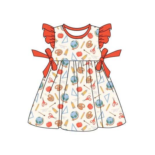 12.24 MOQ:5pcs GSD3477 pre-order toddler girl clothes apple print girl back to school summer dress