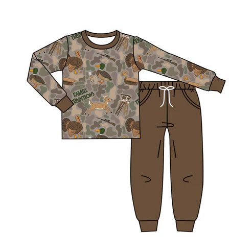 7.30 BLP1178 Baby Boys Long Sleeves Turkey Ducks Camo Top Pockets Pant Set Preorder