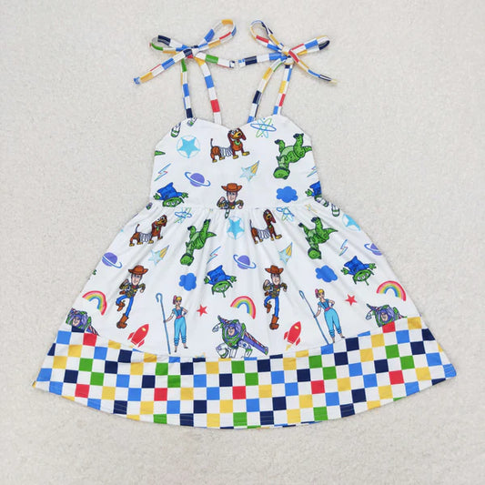 L-3.6 GSD1350 girls cartoon colorful plaid lace halter dress