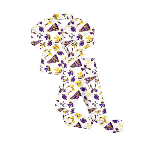 8.29 GLP2762 Baby Girls Purple Bows Footballs Go Teams Pockets Zip Pullovers Leggings Team Yoga Set