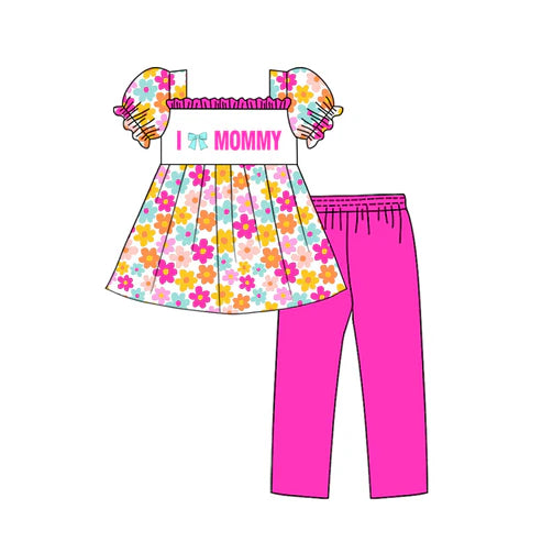11.4 GSPO2157 Baby Girls I Love Mommy Flowers Tunic Leggings Pants Clothes Sets Preorder