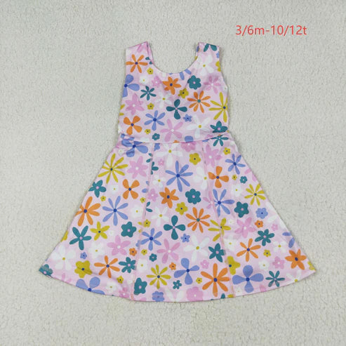 6.27 GSD2113 Baby Girls Pink Colorful Flowers Yoga Active Wear Skort Knee Length Dress