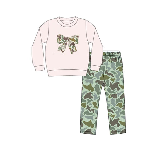 10.20 GLP2945 Baby Girls Green Ducks Camo Bow Top Pants Southern Clothes Sets Preorder