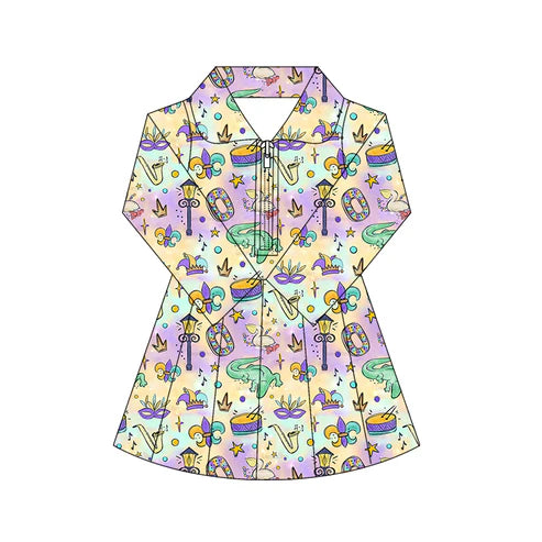 10.28 GLD1411 Baby Girls Mardigras Anchors Crocodiles Yoga Shorts Zipper Knee Length Dresses Preorder