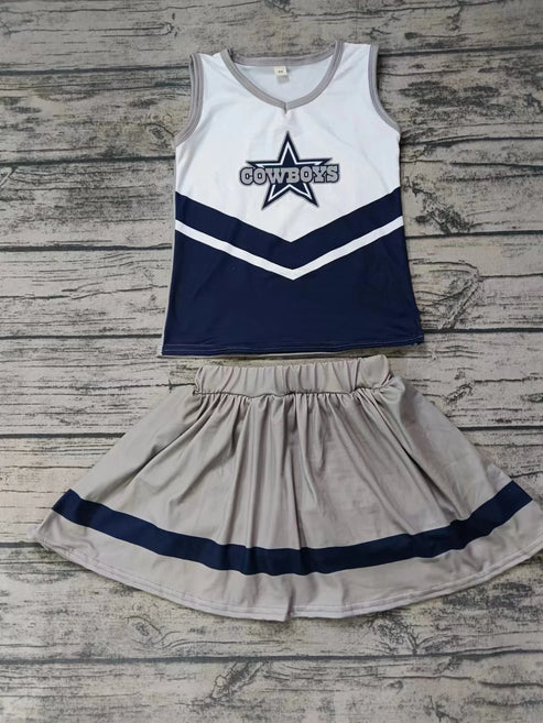 5.6  Baby Girls Cowboys Team Cheer Tee Shirt Skirts Clothes Preorder(moq 3)