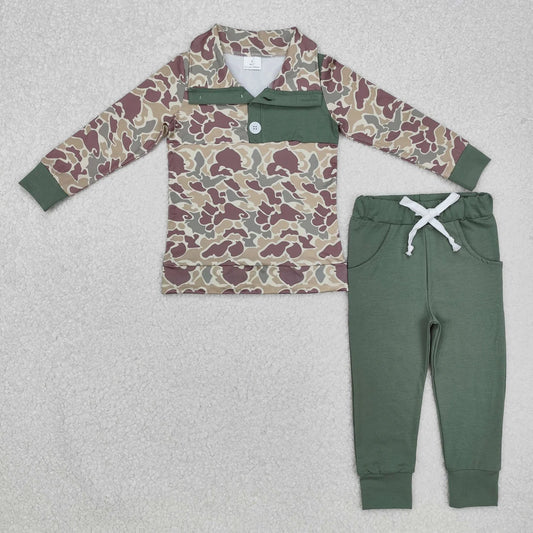 BLP0491 Baby Boys Fall Green Camo Pullovers Tops Shirt Pants Clothes Set