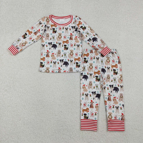 11.1 GLP2193 Baby Girls Hats Dogs Holly Top Pants Christmas Pajamas Set