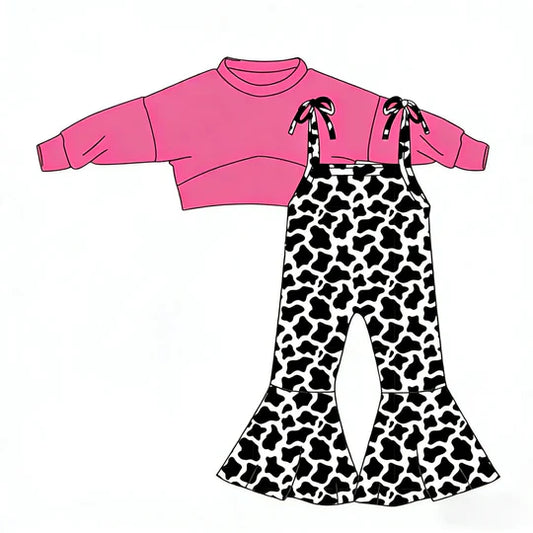 12.10 MOQ:5pcs GLP3270 pre-order toddler girl clothes milk cow print girl jumpsuit set