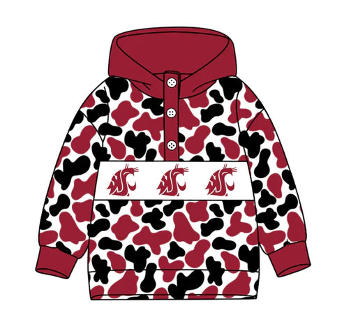 10.15  Custom Moq 8 Baby Boys Red Black Camo Team Button Hoodies Top