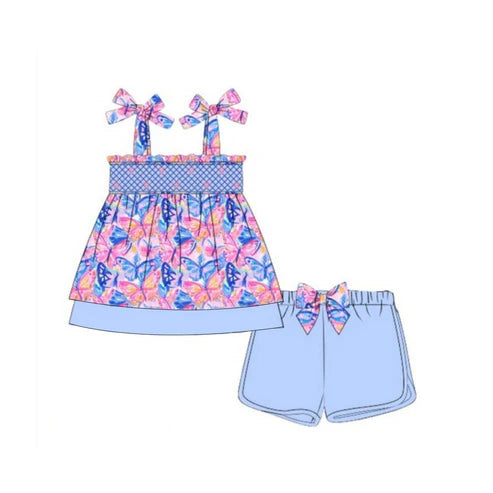 4.10 GSSO2491 Baby Girls Strap Colorful Butterfly Tunic Short Set Preorder