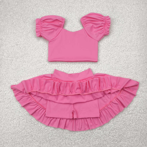 4.29 GSD2102 Baby Girls Pink Yoga Shirt Skirt Active Wear Clothes Set